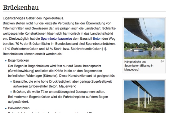 Die Wiki-Seite "Brückenbau" (Ausschnitt)